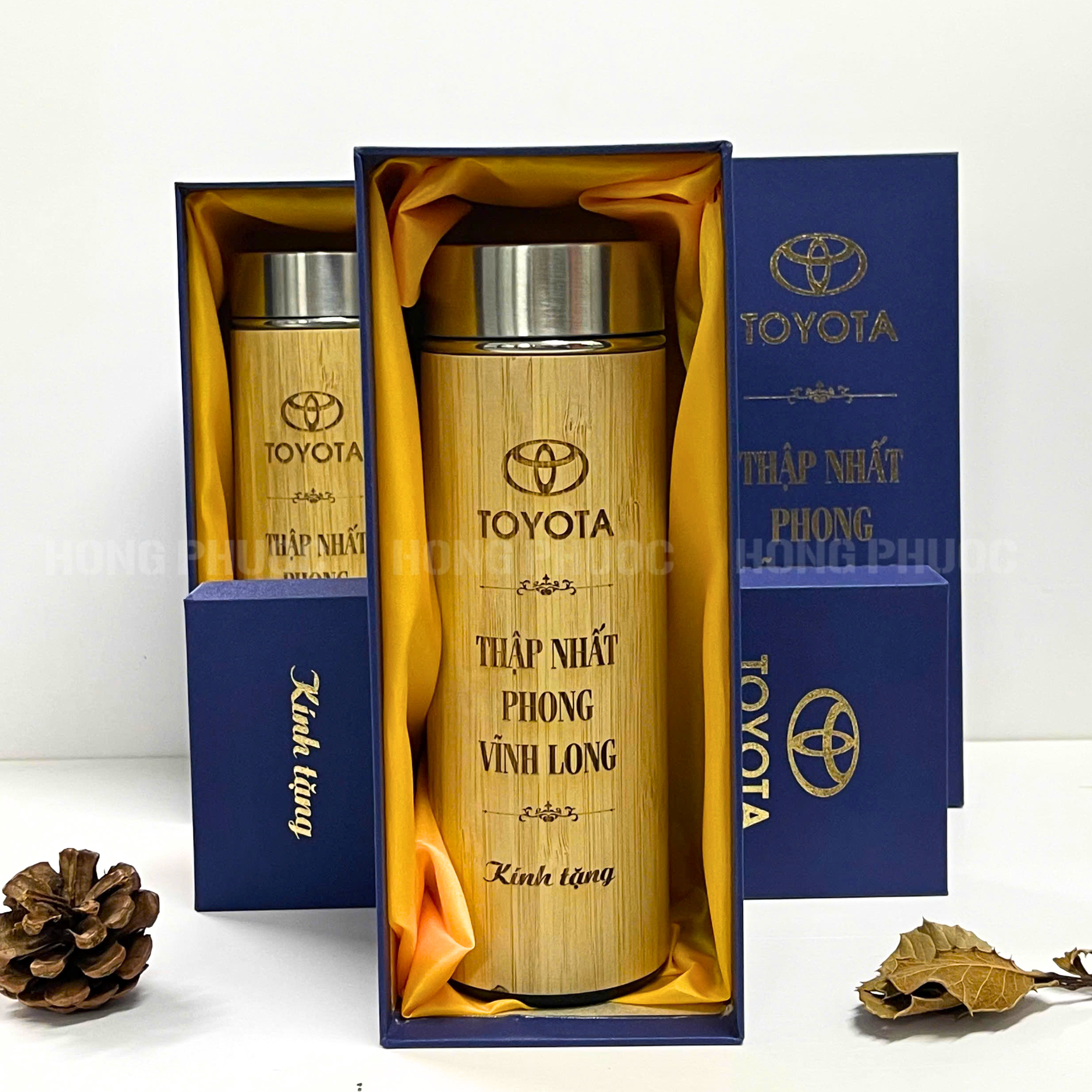 Bộ bình giữ nhiệt gỗ khắc tên